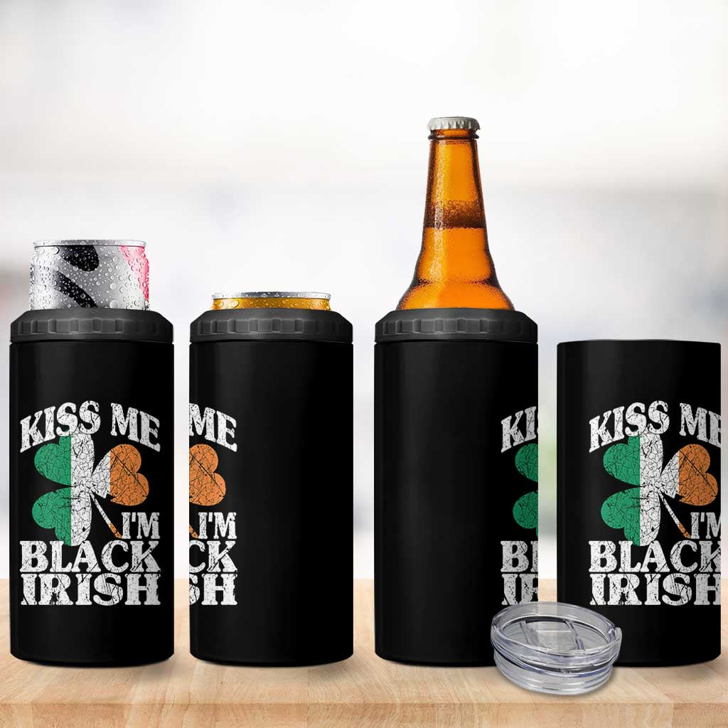 Funny Kiss Me I'm Black Irish 4 in 1 Can Cooler Tumbler St Patrick's Day Vintage Shamrock