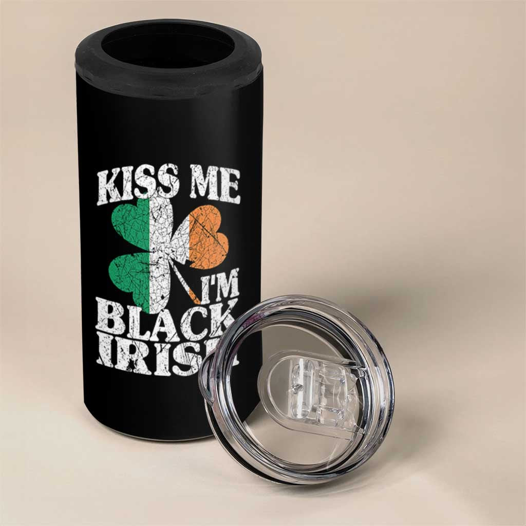 Funny Kiss Me I'm Black Irish 4 in 1 Can Cooler Tumbler St Patrick's Day Vintage Shamrock