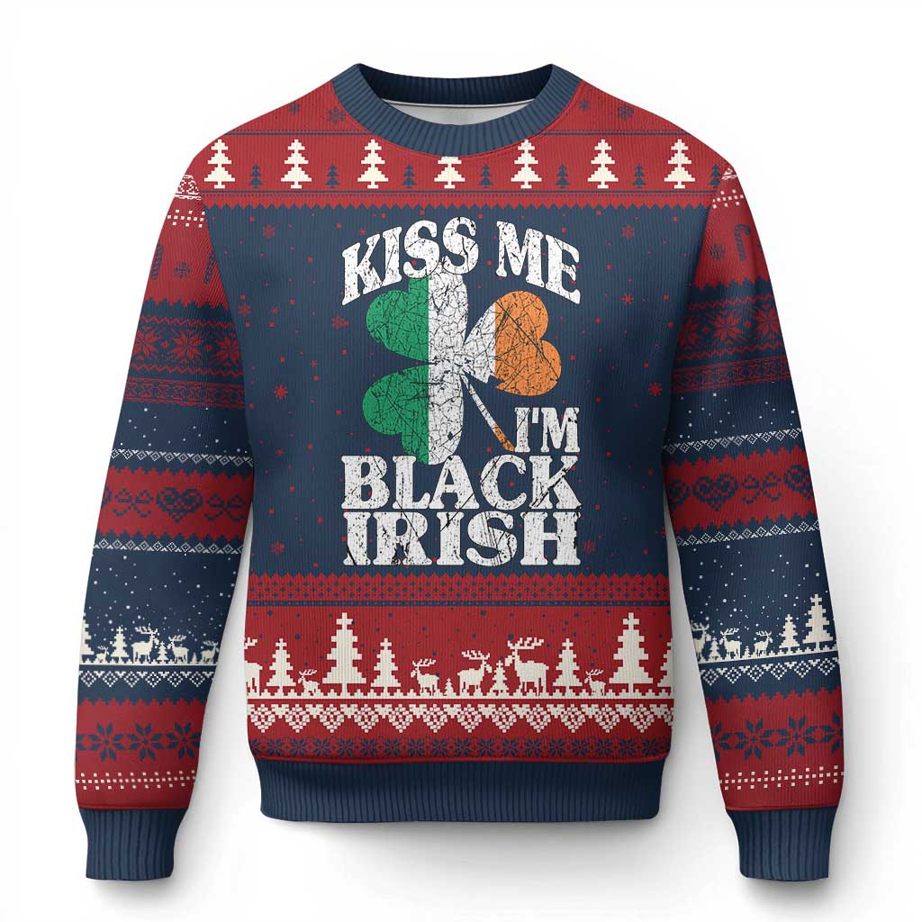 Funny Kiss Me I'm Black Irish Ugly Christmas Sweater St Patrick's Day Vintage Shamrock - Wonder Print Shop
