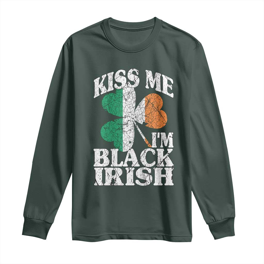 Funny Kiss Me I'm Black Irish Long Sleeve Shirt St Patrick's Day Vintage Shamrock