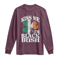 Funny Kiss Me I'm Black Irish Long Sleeve Shirt St Patrick's Day Vintage Shamrock