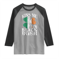 Funny Kiss Me I'm Black Irish Raglan Shirt St Patrick's Day Vintage Shamrock