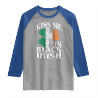 Funny Kiss Me I'm Black Irish Raglan Shirt St Patrick's Day Vintage Shamrock
