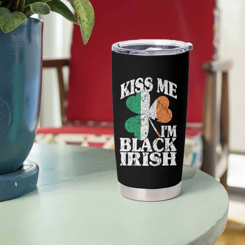 Funny Kiss Me I'm Black Irish Tumbler Cup St Patrick's Day Vintage Shamrock