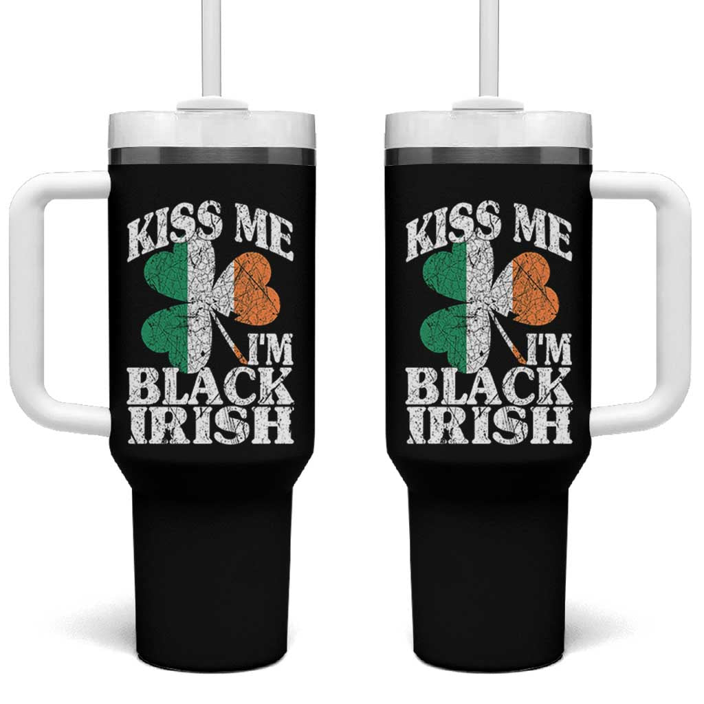 Funny Kiss Me I'm Black Irish Tumbler With Handle St Patrick's Day Vintage Shamrock
