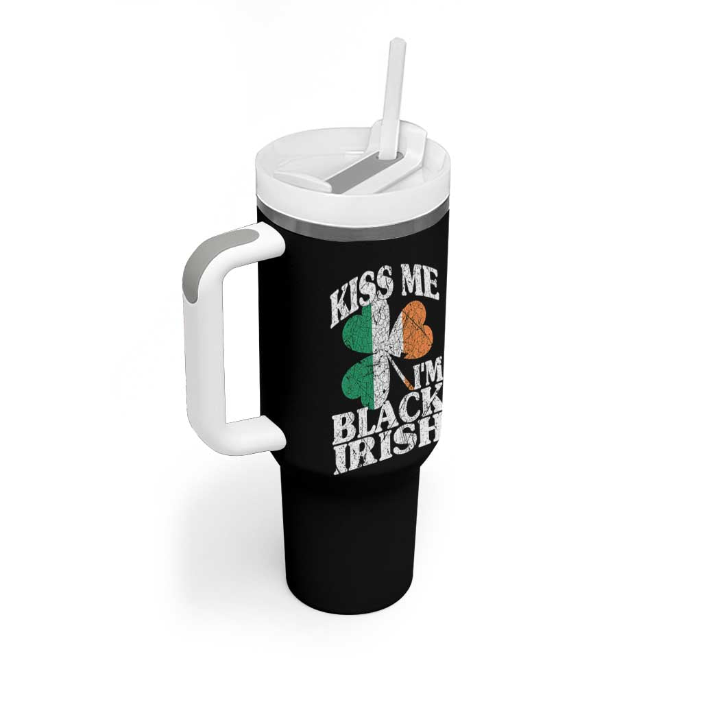Funny Kiss Me I'm Black Irish Tumbler With Handle St Patrick's Day Vintage Shamrock