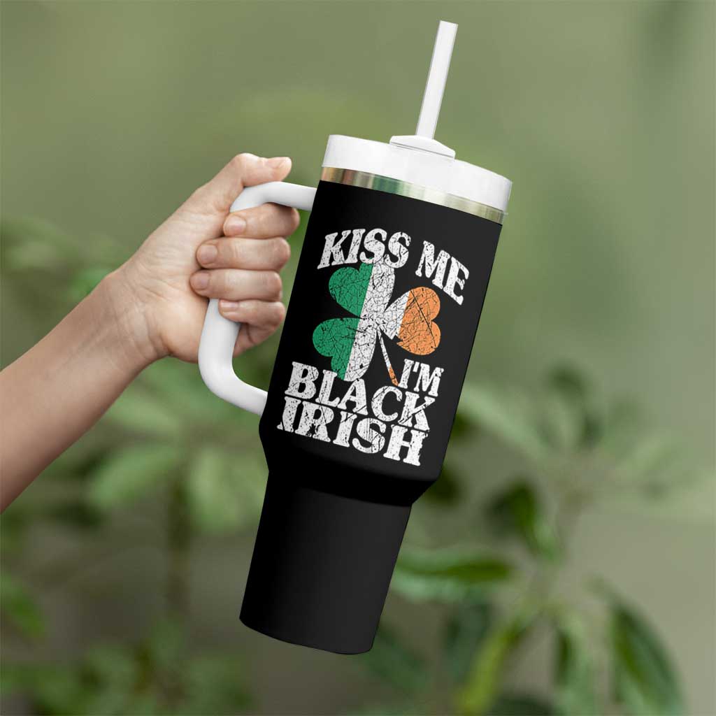 Funny Kiss Me I'm Black Irish Tumbler With Handle St Patrick's Day Vintage Shamrock