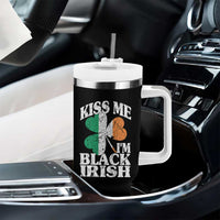 Funny Kiss Me I'm Black Irish Tumbler With Handle St Patrick's Day Vintage Shamrock