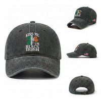 Funny Kiss Me I'm Black Irish Washed Cotton Baseball Cap St Patrick's Day Vintage Shamrock