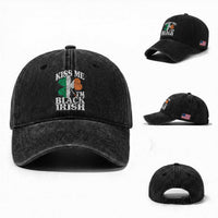 Funny Kiss Me I'm Black Irish Washed Cotton Baseball Cap St Patrick's Day Vintage Shamrock