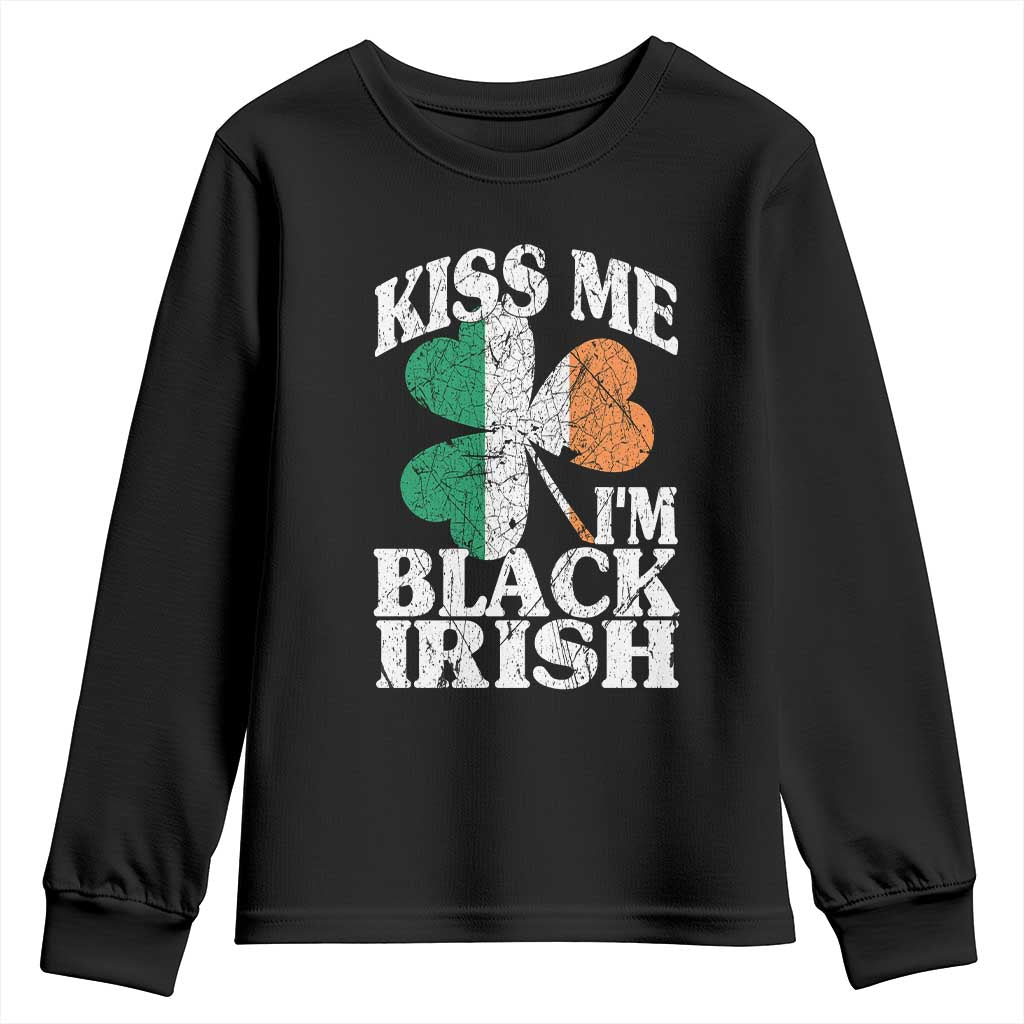 Funny Kiss Me I'm Black Irish Youth Sweatshirt St Patrick's Day Vintage Shamrock