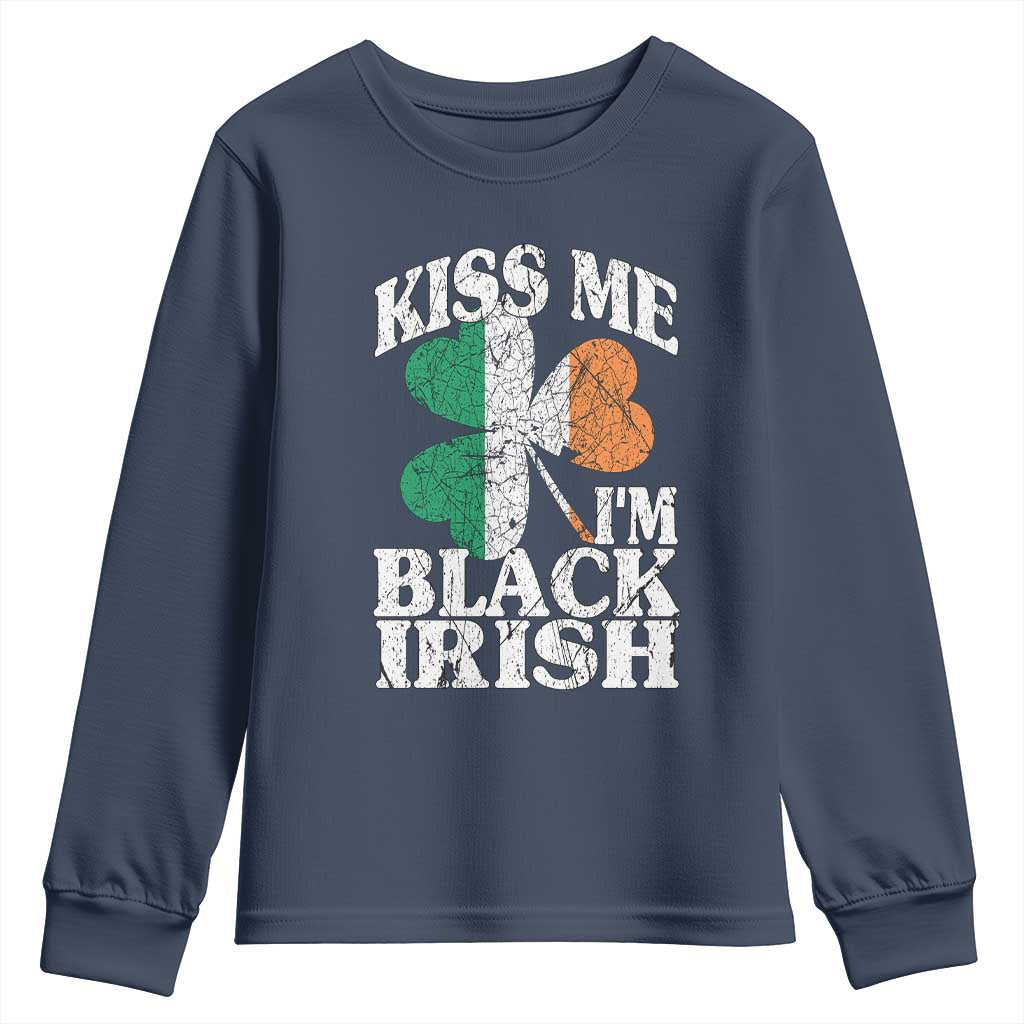 Funny Kiss Me I'm Black Irish Youth Sweatshirt St Patrick's Day Vintage Shamrock