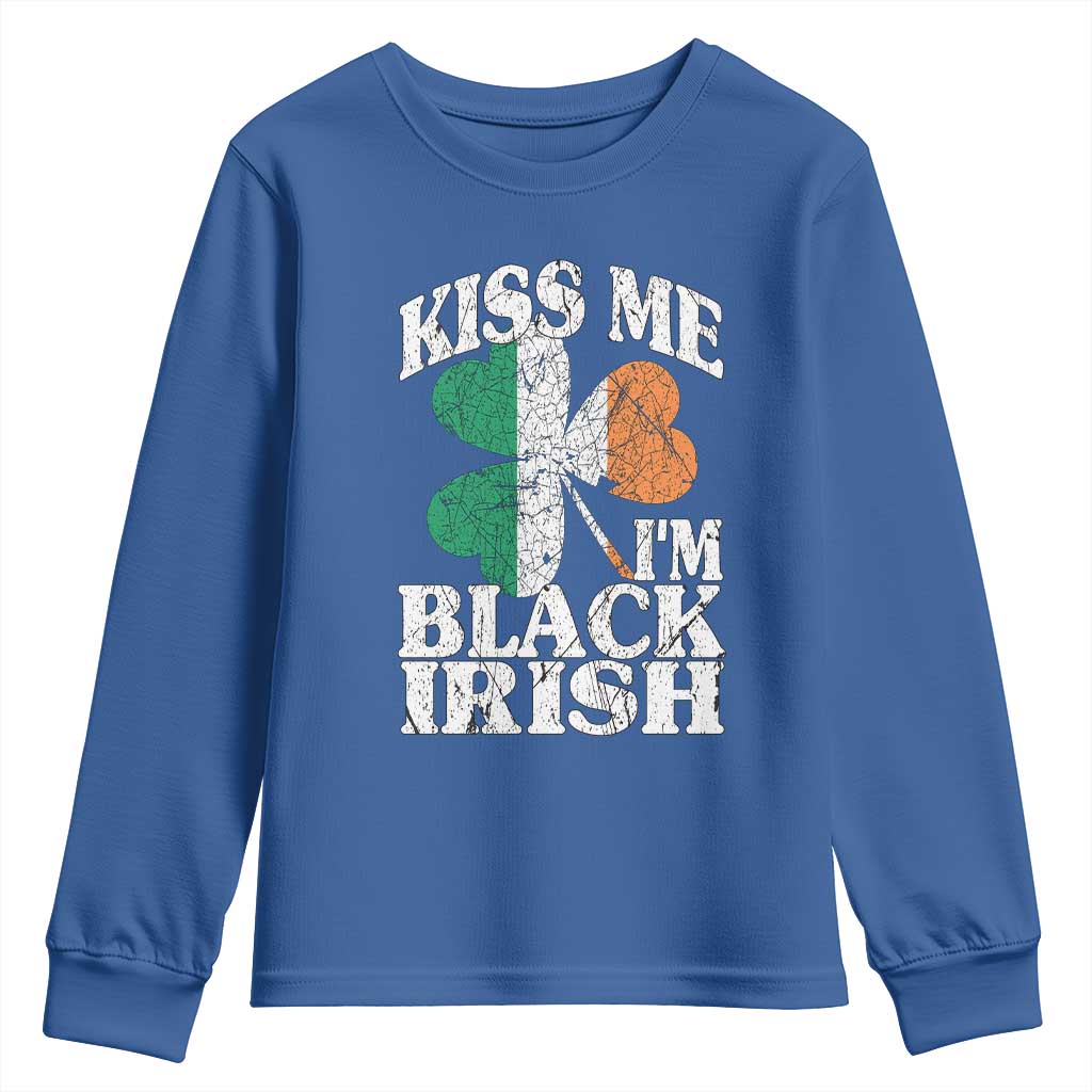 Funny Kiss Me I'm Black Irish Youth Sweatshirt St Patrick's Day Vintage Shamrock
