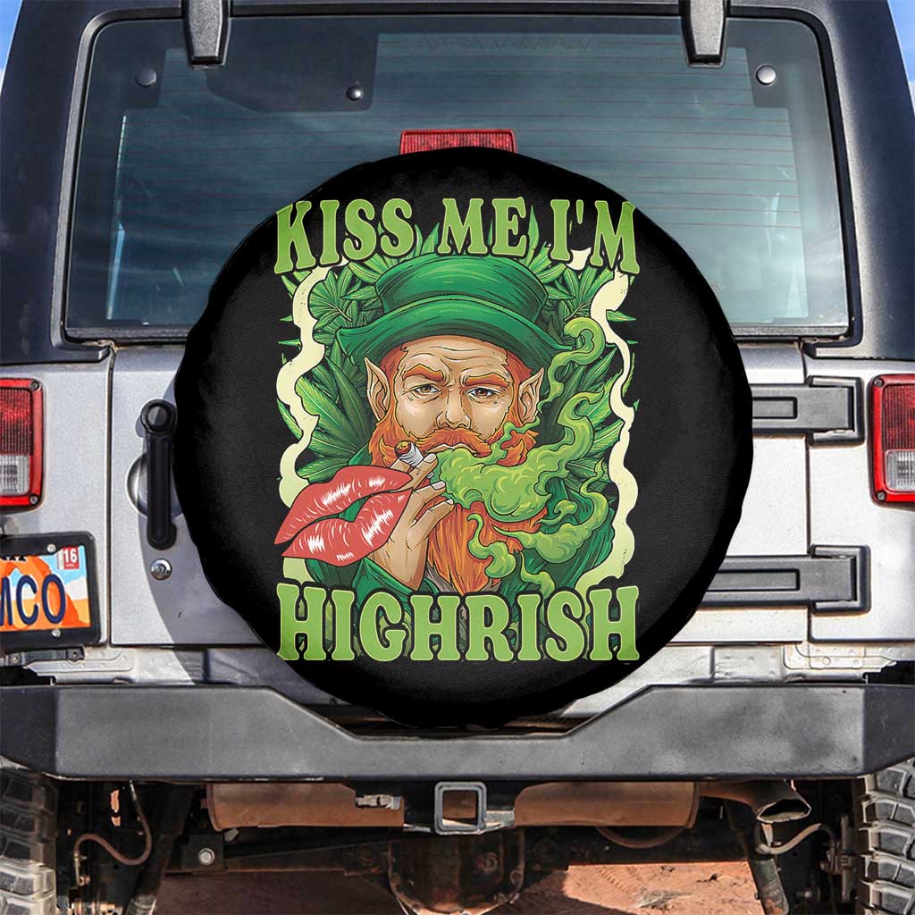 Funny St Patrick's Day Cannabis Weed Spare Tire Cover Kiss Me I'm Highrish Leprechaun
