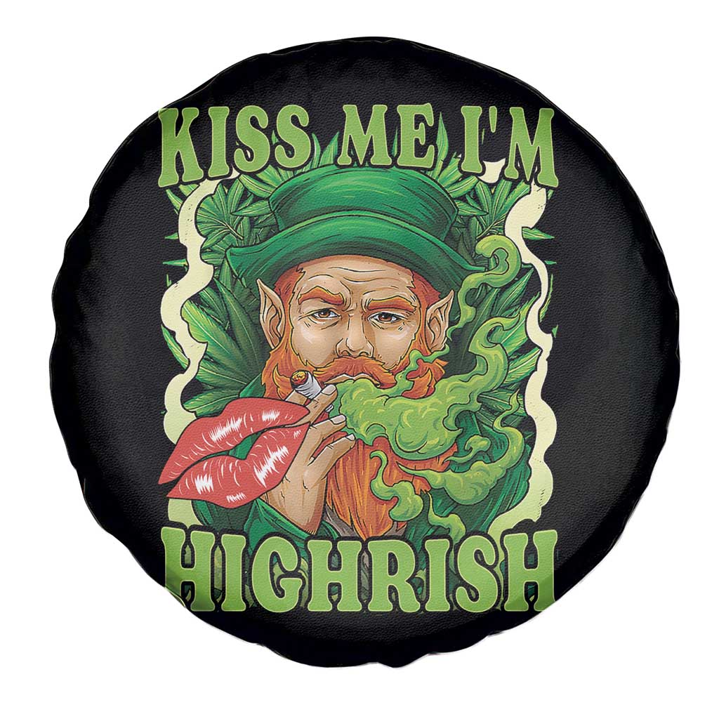 Funny St Patrick's Day Cannabis Weed Spare Tire Cover Kiss Me I'm Highrish Leprechaun