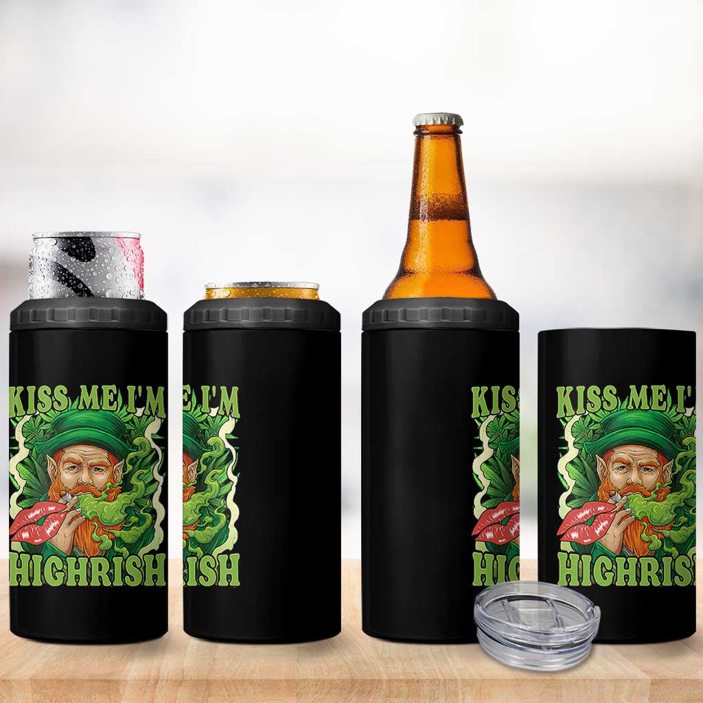 Funny St Patrick's Day Cannabis Weed 4 in 1 Can Cooler Tumbler Kiss Me I'm Highrish Leprechaun
