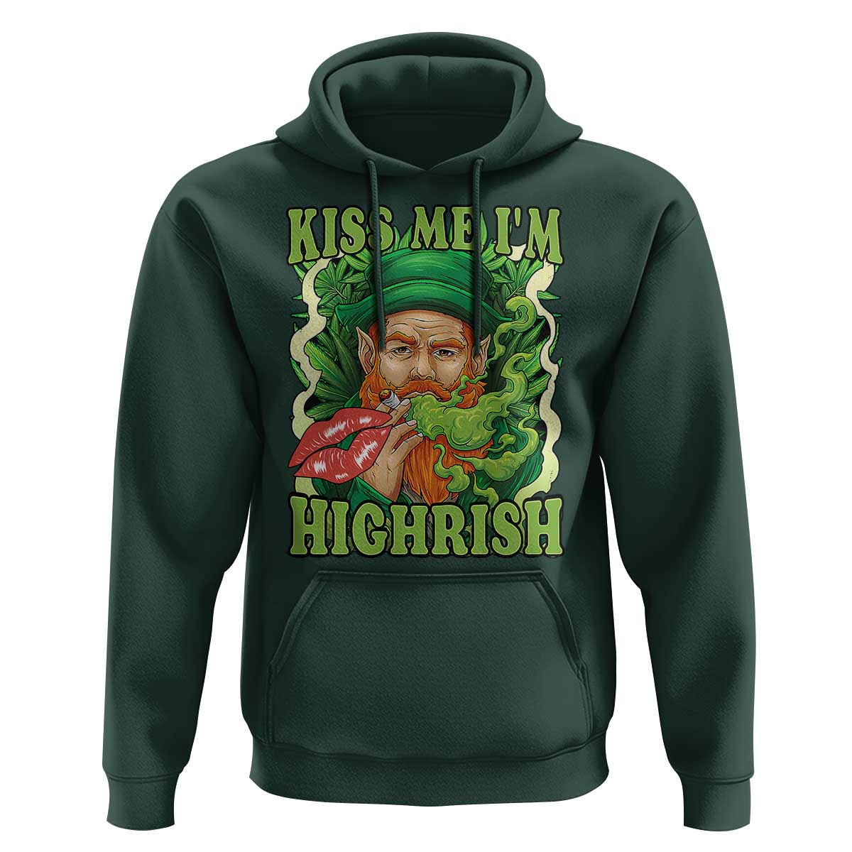 Funny St Patrick's Day Cannabis Weed Hoodie Kiss Me I'm Highrish Leprechaun