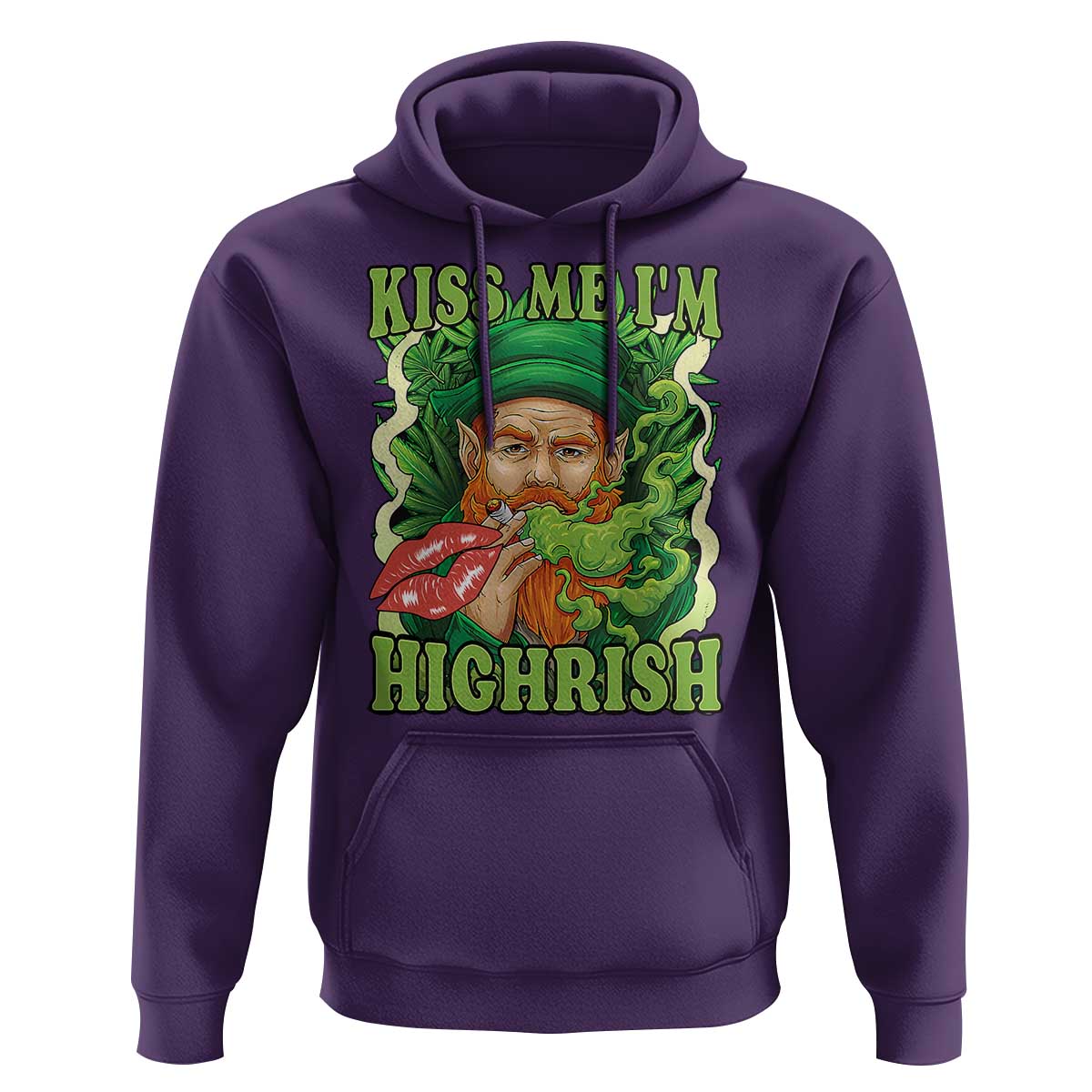 Funny St Patrick's Day Cannabis Weed Hoodie Kiss Me I'm Highrish Leprechaun
