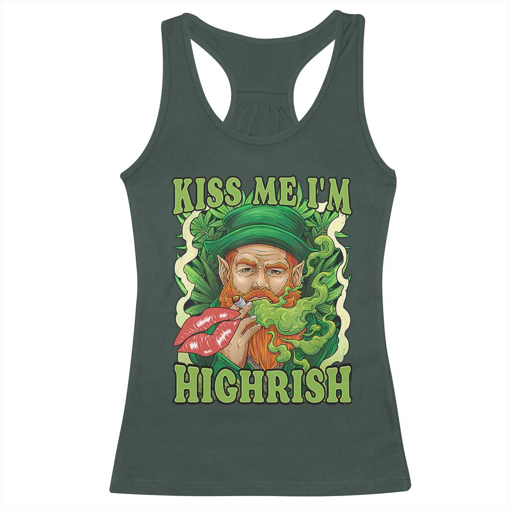 Funny St Patrick's Day Cannabis Weed Racerback Tank Top Kiss Me I'm Highrish Leprechaun
