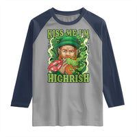 Funny St Patrick's Day Cannabis Weed Raglan Shirt Kiss Me I'm Highrish Leprechaun