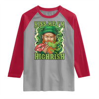 Funny St Patrick's Day Cannabis Weed Raglan Shirt Kiss Me I'm Highrish Leprechaun