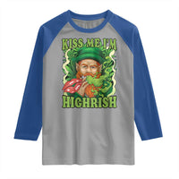 Funny St Patrick's Day Cannabis Weed Raglan Shirt Kiss Me I'm Highrish Leprechaun