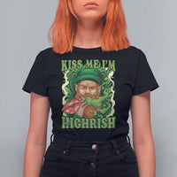 Funny St Patrick's Day Cannabis Weed T Shirt For Women Kiss Me I'm Highrish Leprechaun