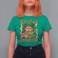 Funny St Patrick's Day Cannabis Weed T Shirt For Women Kiss Me I'm Highrish Leprechaun