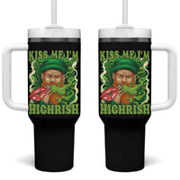 Funny St Patrick's Day Cannabis Weed Tumbler With Handle Kiss Me I'm Highrish Leprechaun