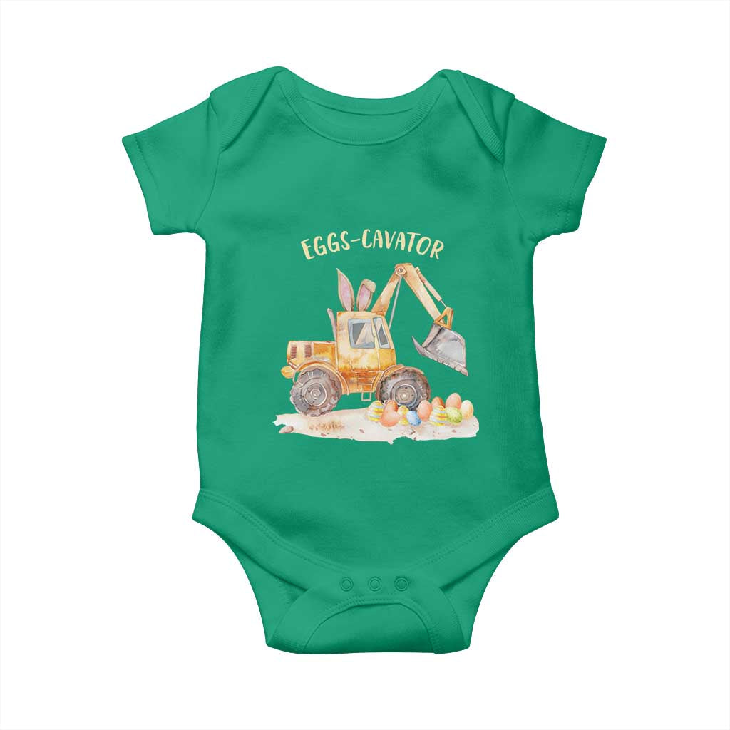 Funny Easter Day Excavator Baby Onesie Eggs-Cavator Bunny Construction Trucks
