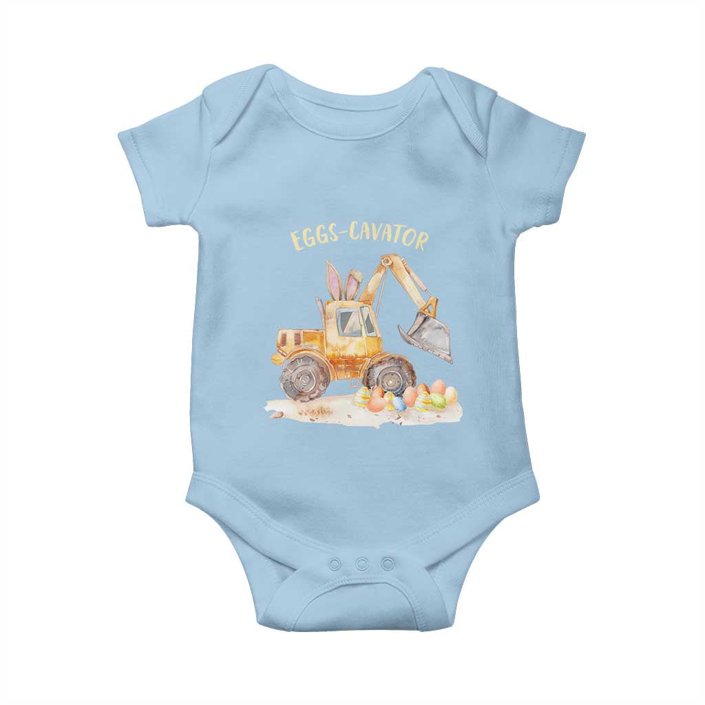 Funny Easter Day Excavator Baby Onesie Eggs-Cavator Bunny Construction Trucks