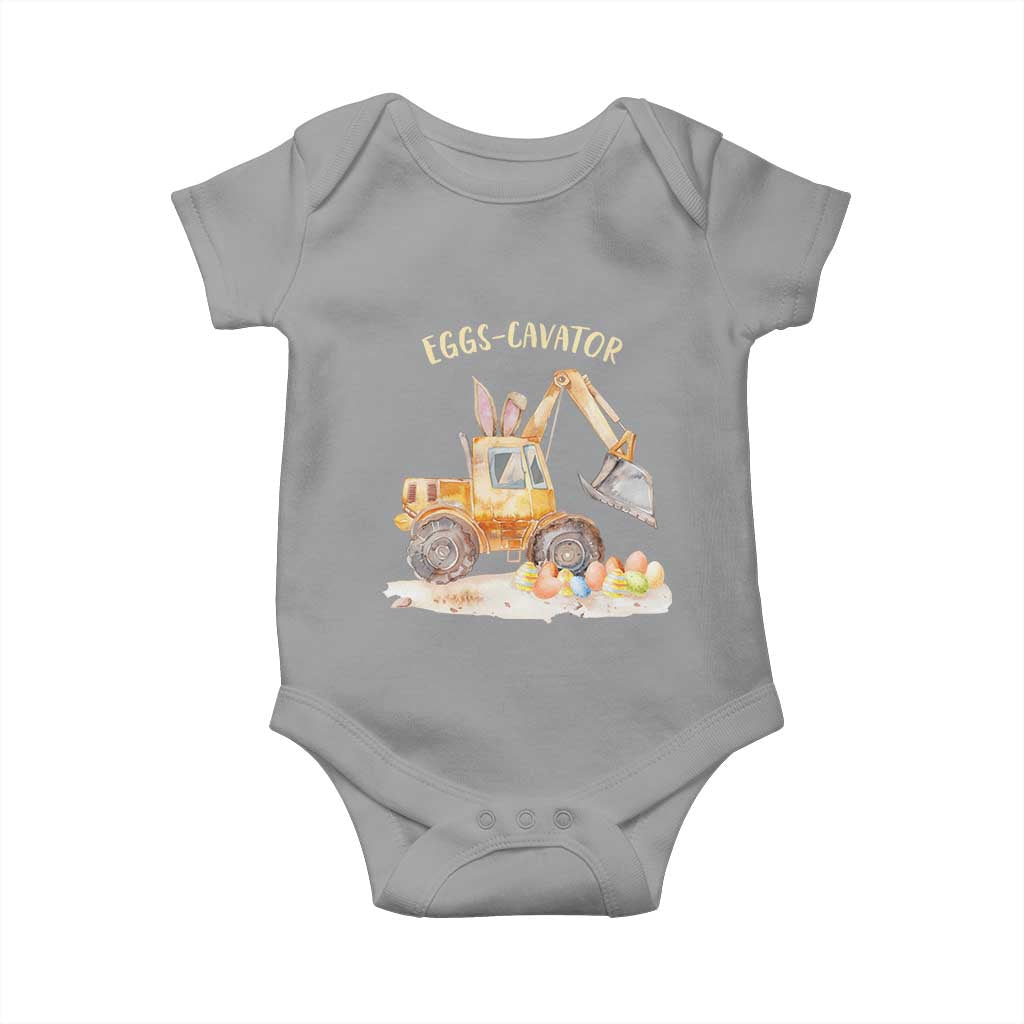 Funny Easter Day Excavator Baby Onesie Eggs-Cavator Bunny Construction Trucks