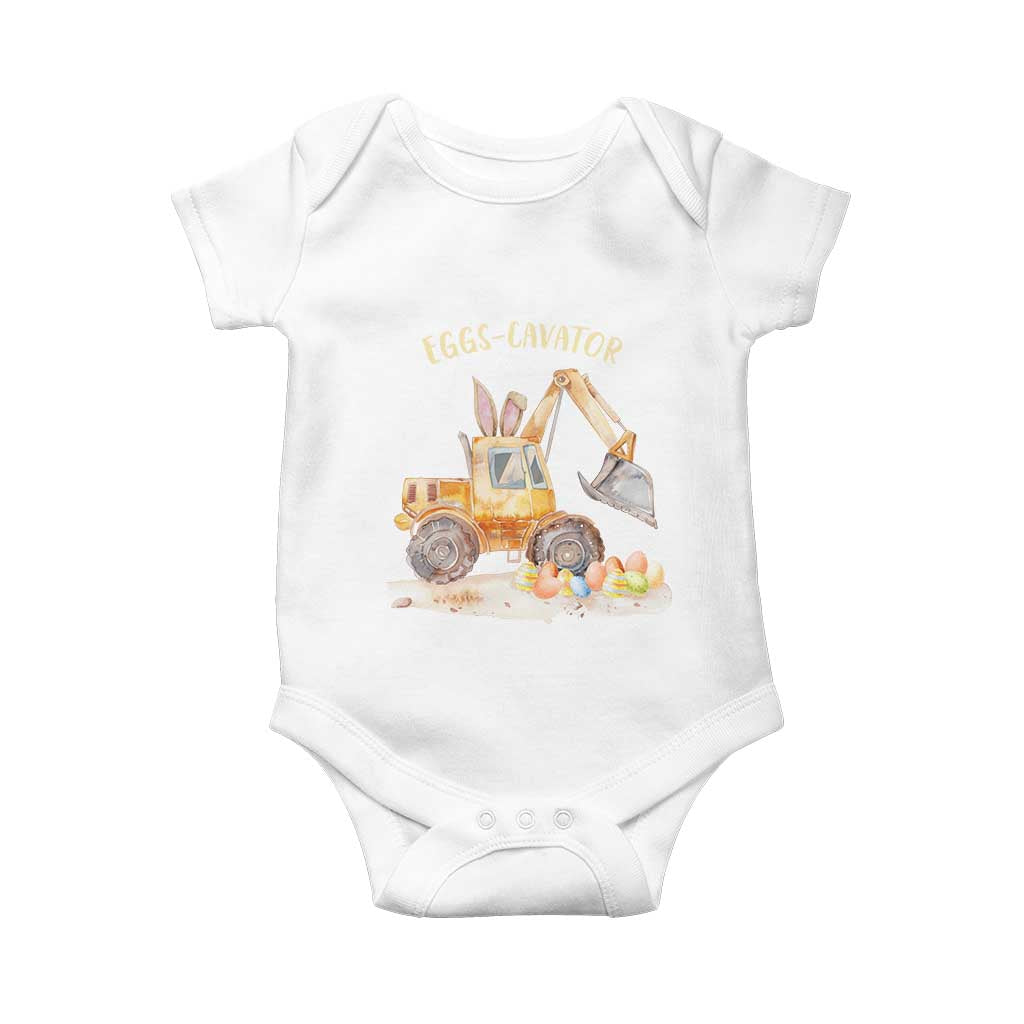 Funny Easter Day Excavator Baby Onesie Eggs-Cavator Bunny Construction Trucks