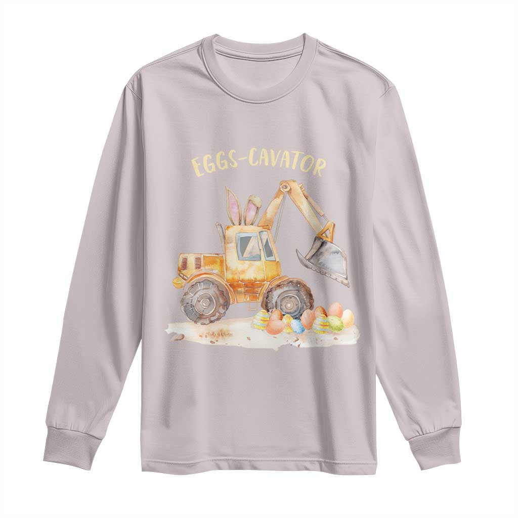 Funny Easter Day Excavator Long Sleeve Shirt Eggs-Cavator Bunny Construction Trucks
