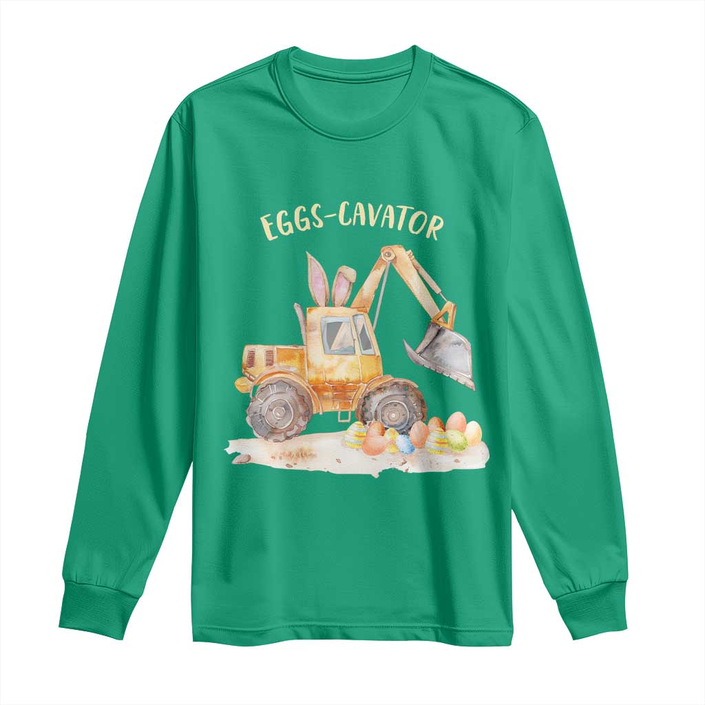 Funny Easter Day Excavator Long Sleeve Shirt Eggs-Cavator Bunny Construction Trucks