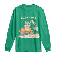 Funny Easter Day Excavator Long Sleeve Shirt Eggs-Cavator Bunny Construction Trucks