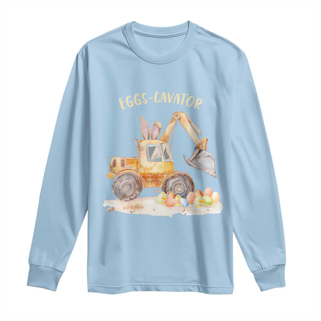 Funny Easter Day Excavator Long Sleeve Shirt Eggs-Cavator Bunny Construction Trucks