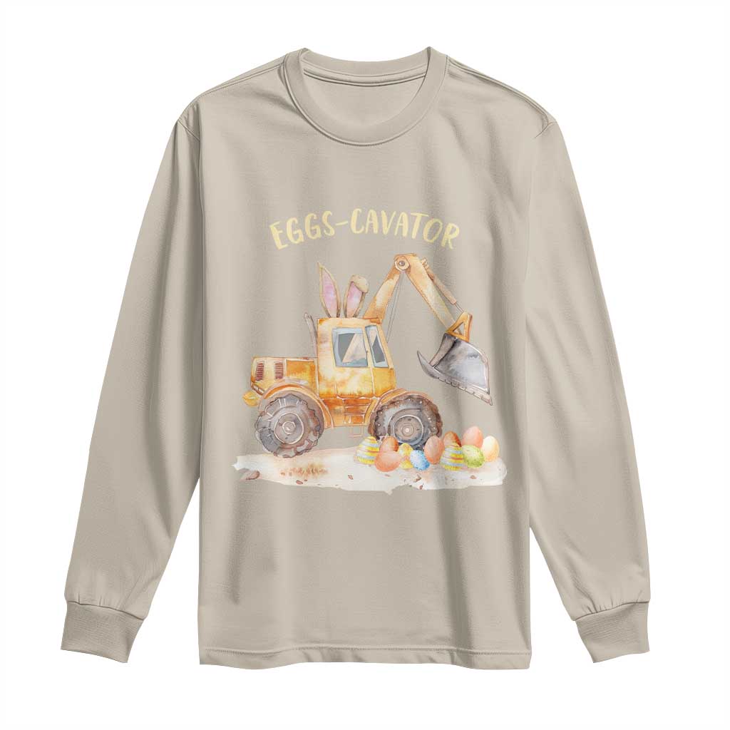Funny Easter Day Excavator Long Sleeve Shirt Eggs-Cavator Bunny Construction Trucks