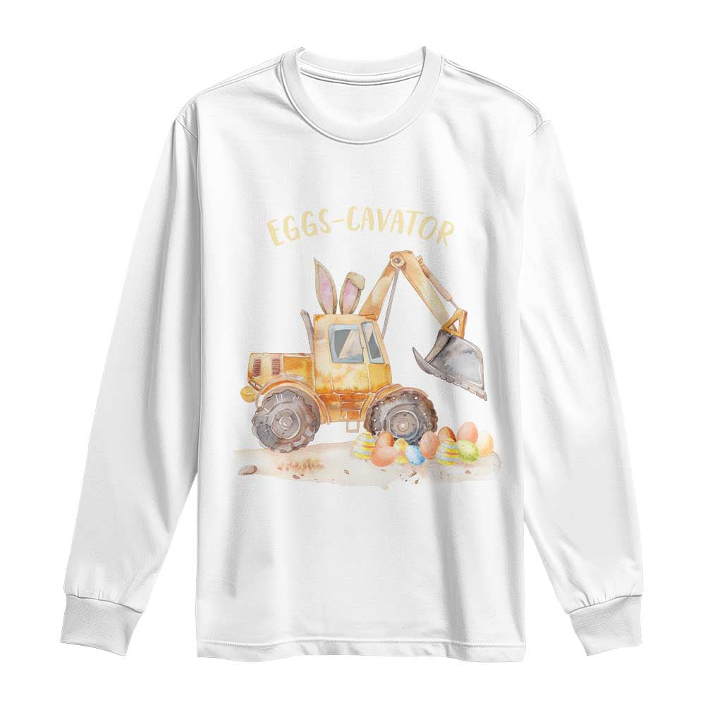 Funny Easter Day Excavator Long Sleeve Shirt Eggs-Cavator Bunny Construction Trucks