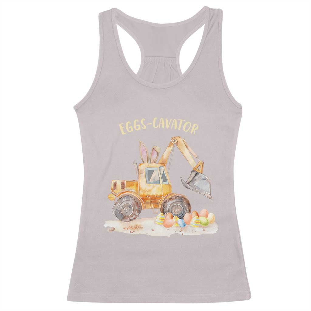 Funny Easter Day Excavator Racerback Tank Top Eggs-Cavator Bunny Construction Trucks