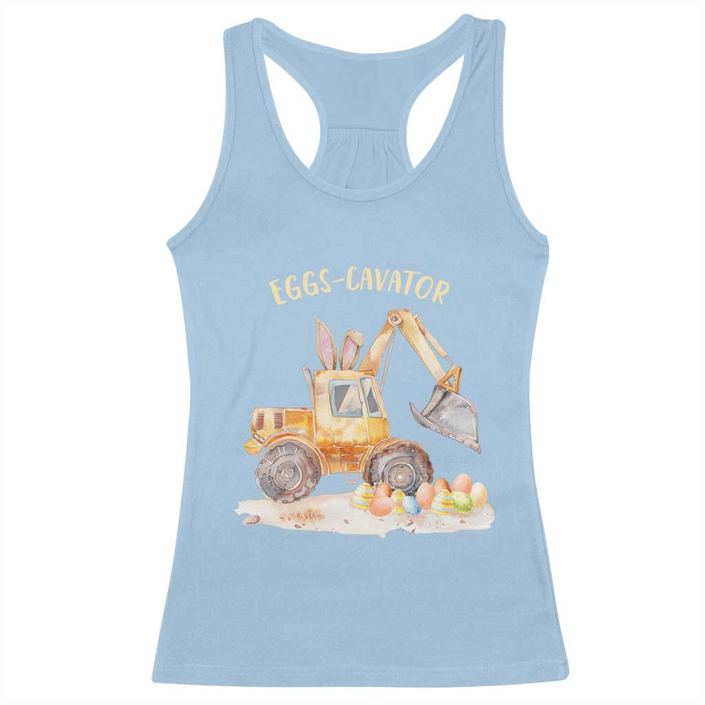 Funny Easter Day Excavator Racerback Tank Top Eggs-Cavator Bunny Construction Trucks