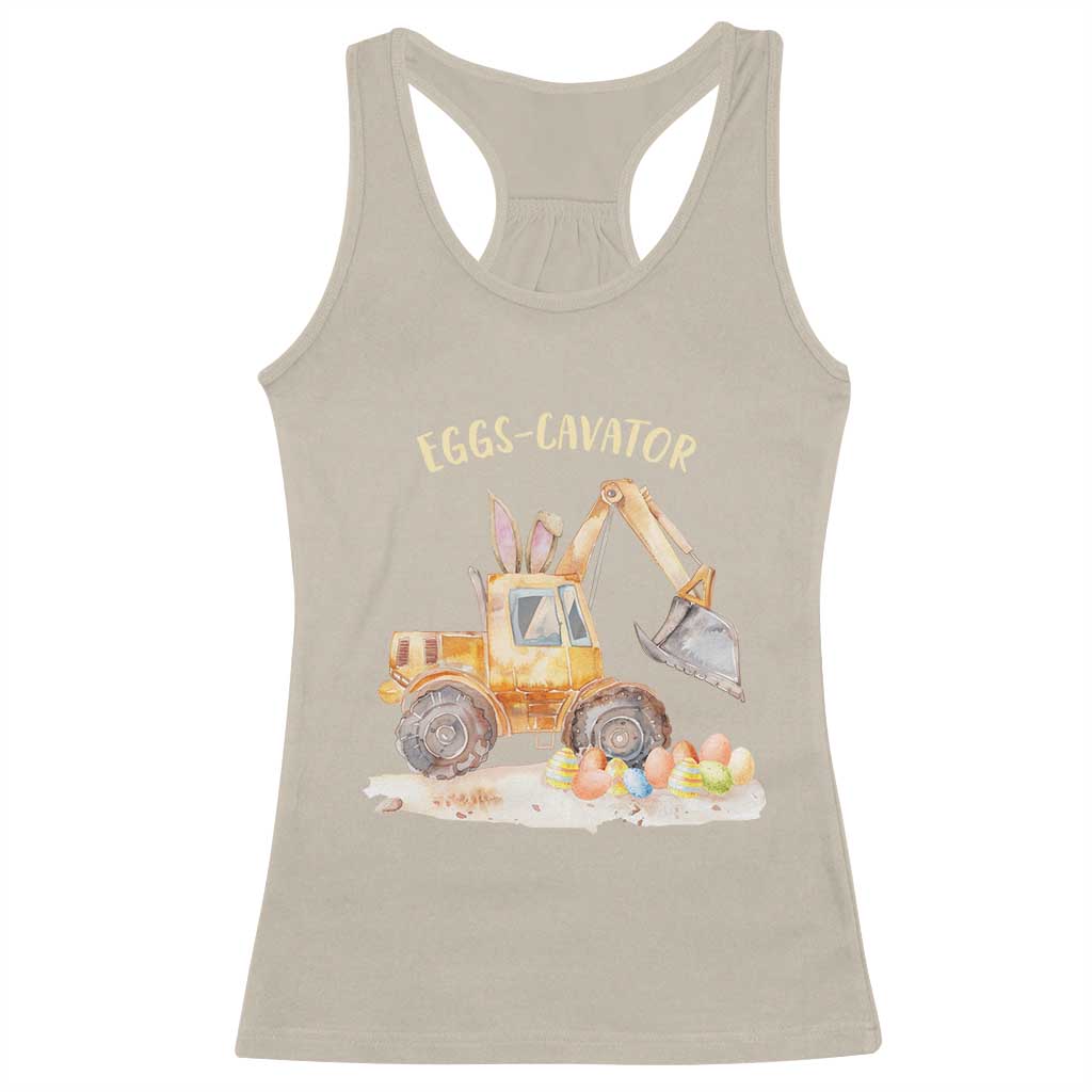 Funny Easter Day Excavator Racerback Tank Top Eggs-Cavator Bunny Construction Trucks