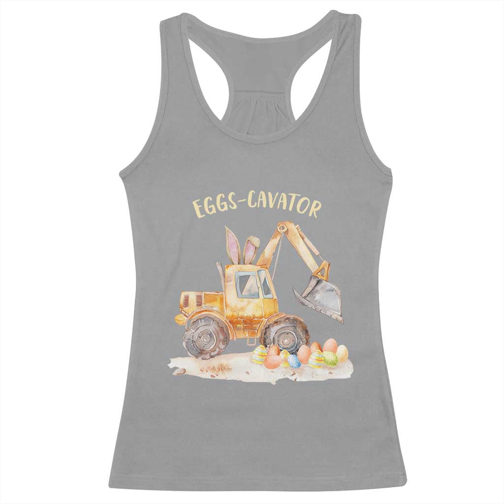 Funny Easter Day Excavator Racerback Tank Top Eggs-Cavator Bunny Construction Trucks