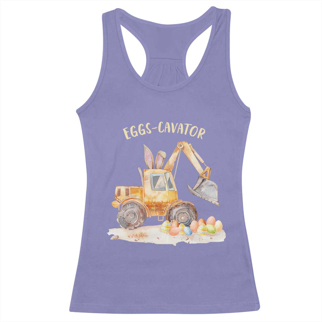Funny Easter Day Excavator Racerback Tank Top Eggs-Cavator Bunny Construction Trucks