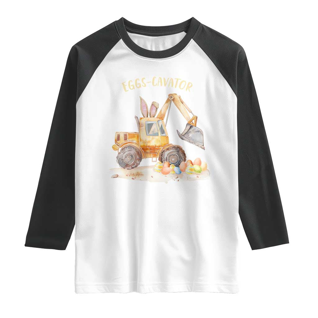 Funny Easter Day Excavator Raglan Shirt Eggs-Cavator Bunny Construction Trucks