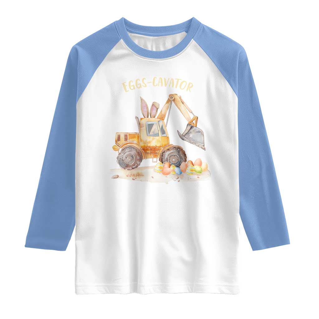 Funny Easter Day Excavator Raglan Shirt Eggs-Cavator Bunny Construction Trucks