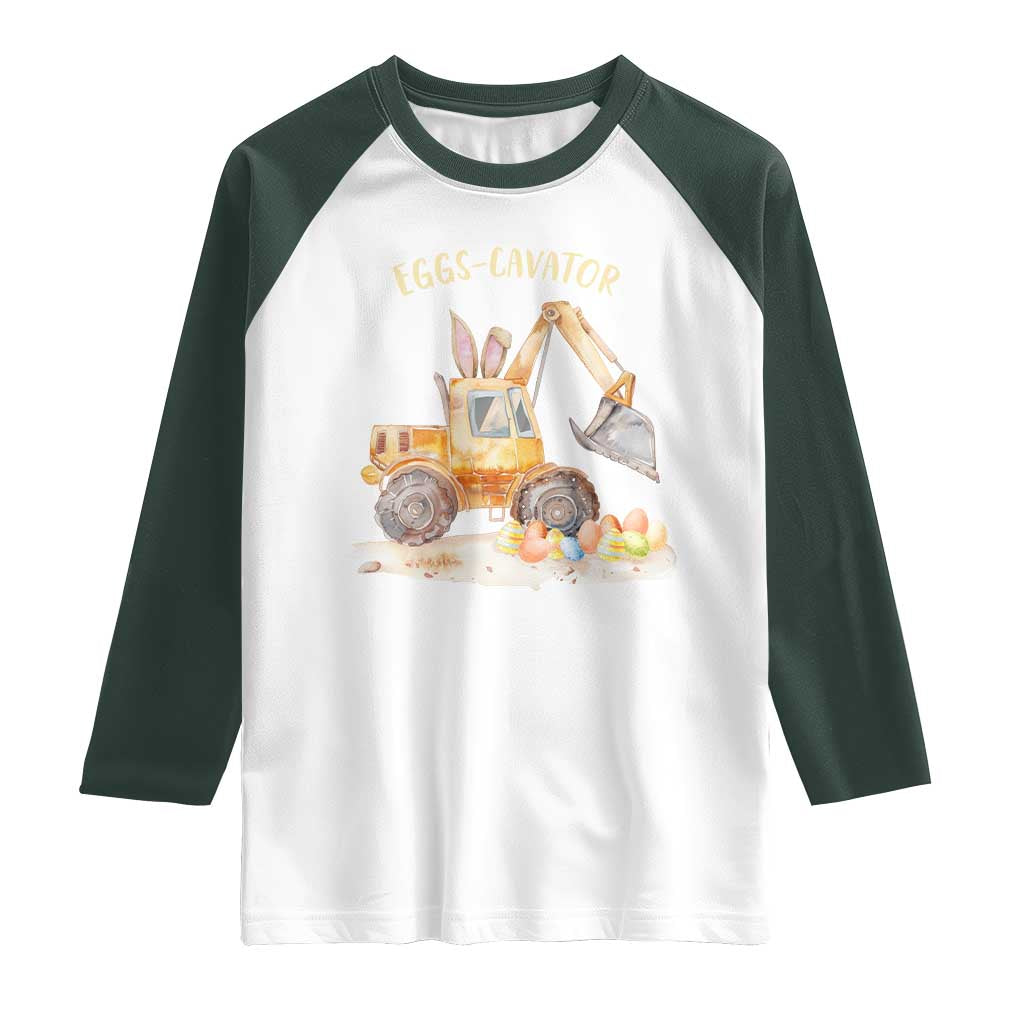 Funny Easter Day Excavator Raglan Shirt Eggs-Cavator Bunny Construction Trucks