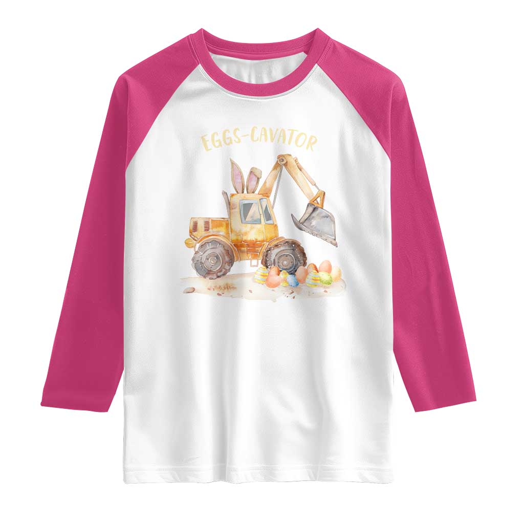 Funny Easter Day Excavator Raglan Shirt Eggs-Cavator Bunny Construction Trucks