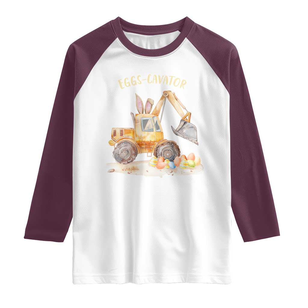Funny Easter Day Excavator Raglan Shirt Eggs-Cavator Bunny Construction Trucks