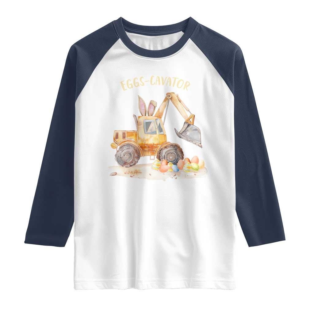 Funny Easter Day Excavator Raglan Shirt Eggs-Cavator Bunny Construction Trucks